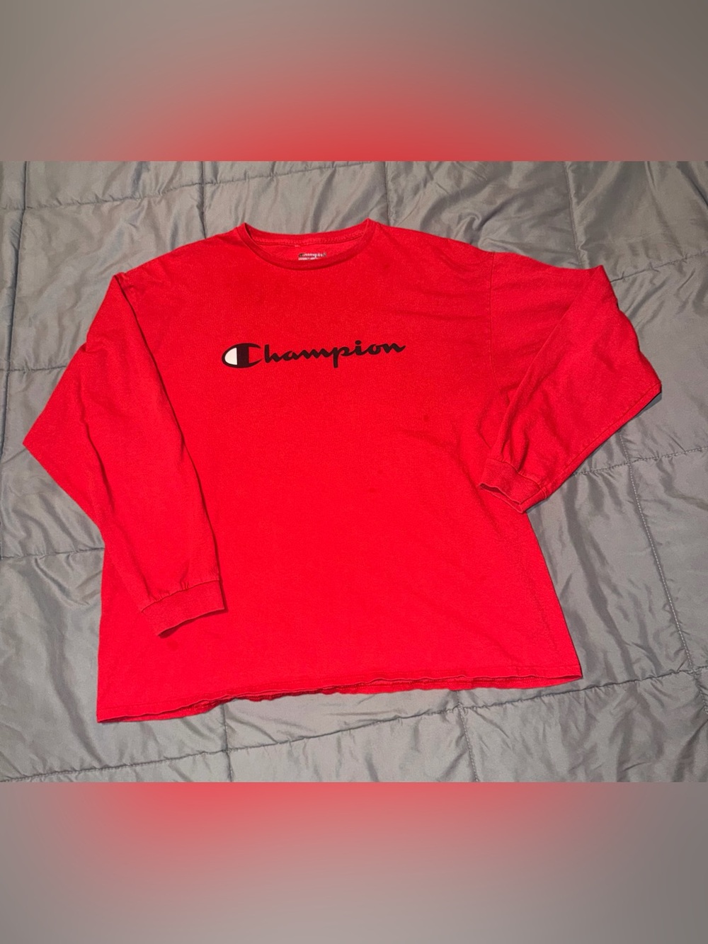 Champion Red Long Sleeve Logo Tee